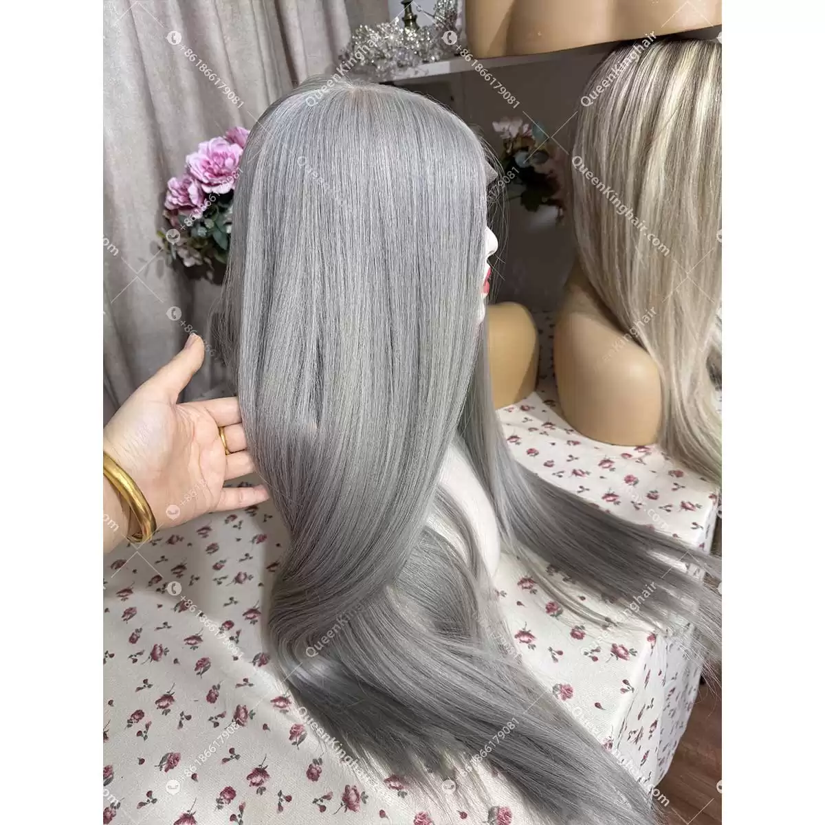 26 inches 13x6 transparent lace with 5x5 silk base double drawn virgin hair blonde grey color
