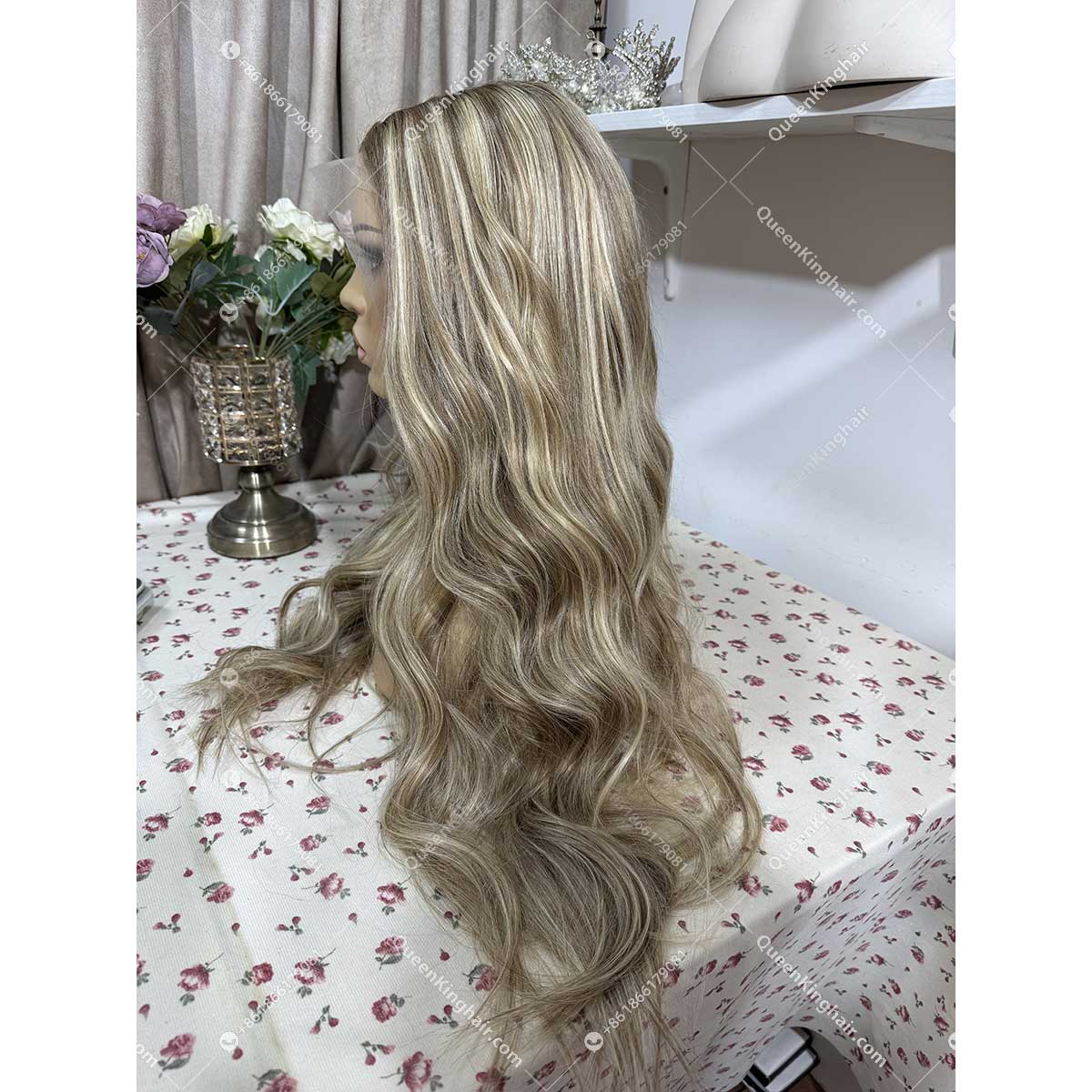26 inches 13x6 250% density ash brown and blonde balayage transparent lace wavy