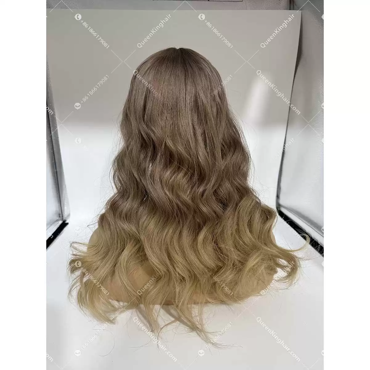 22 inches 7x7 with 4x4 silk base ombré ashy blonde with money piece in front European double drawn virgin hair