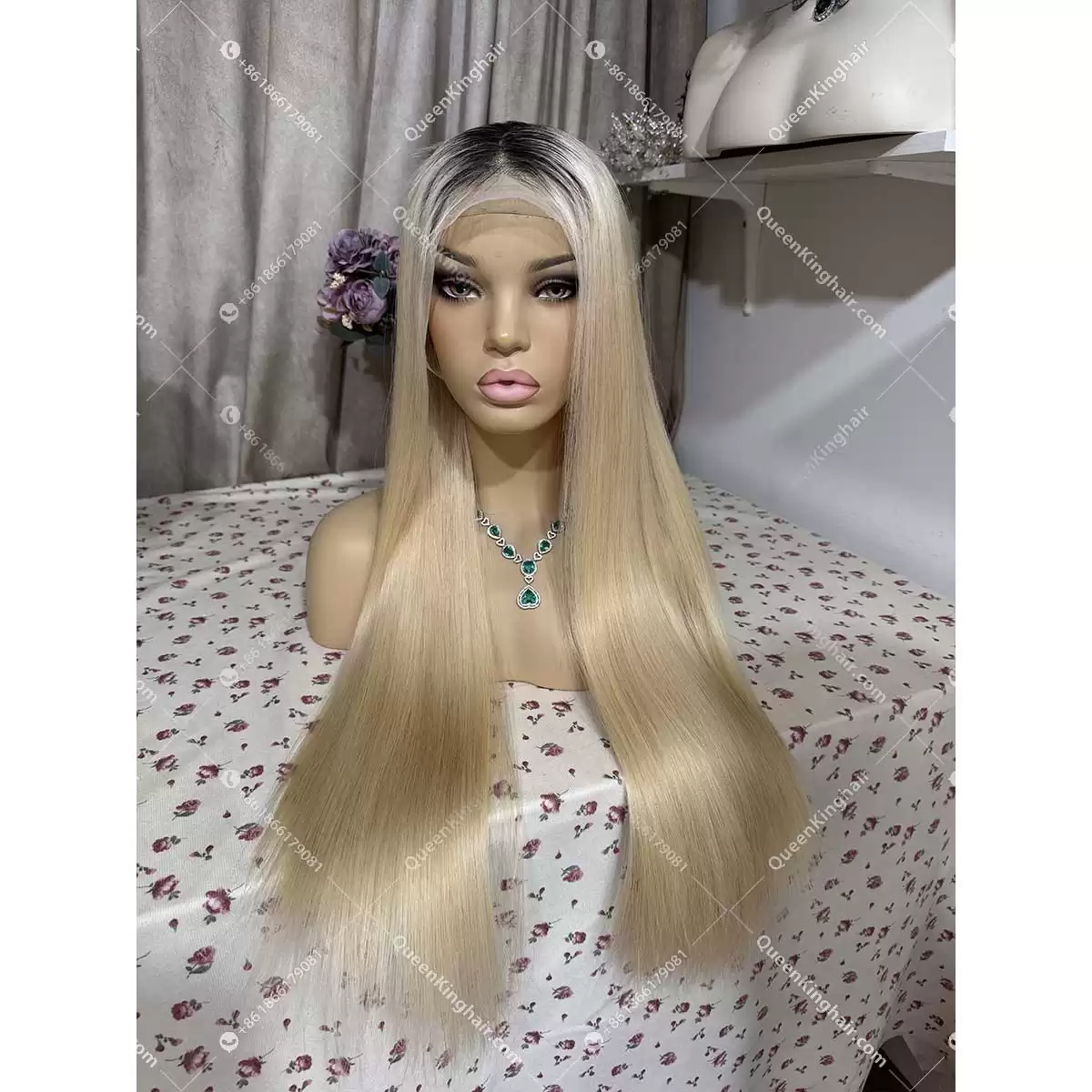 Double drawn virgin hair 13x6 transparent lace ombré 1B 613 blonde wig
