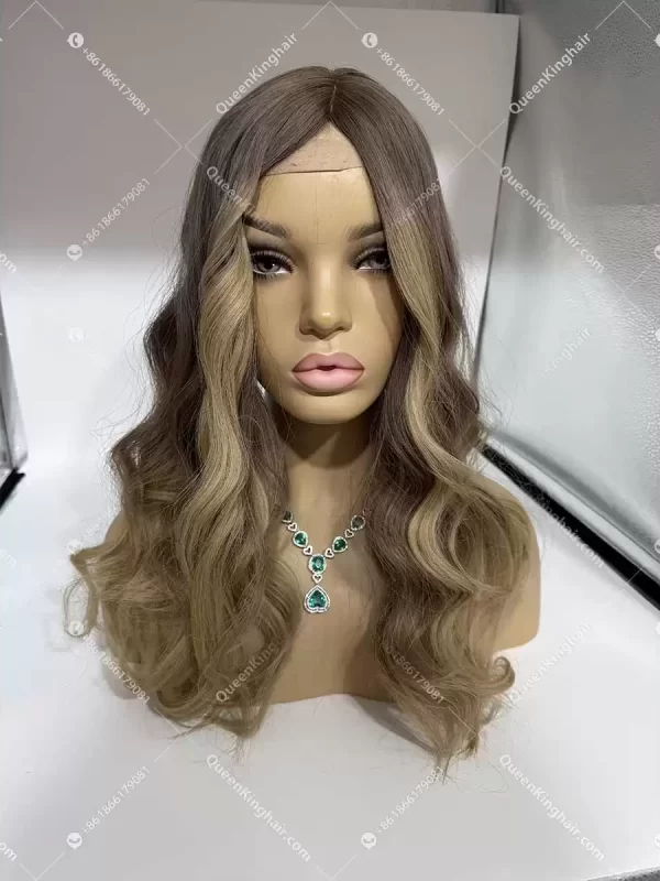 03 22 inches 7x7 with 4x4 silk base ombré ashy blonde with money piece in front European double drawn virgin hair