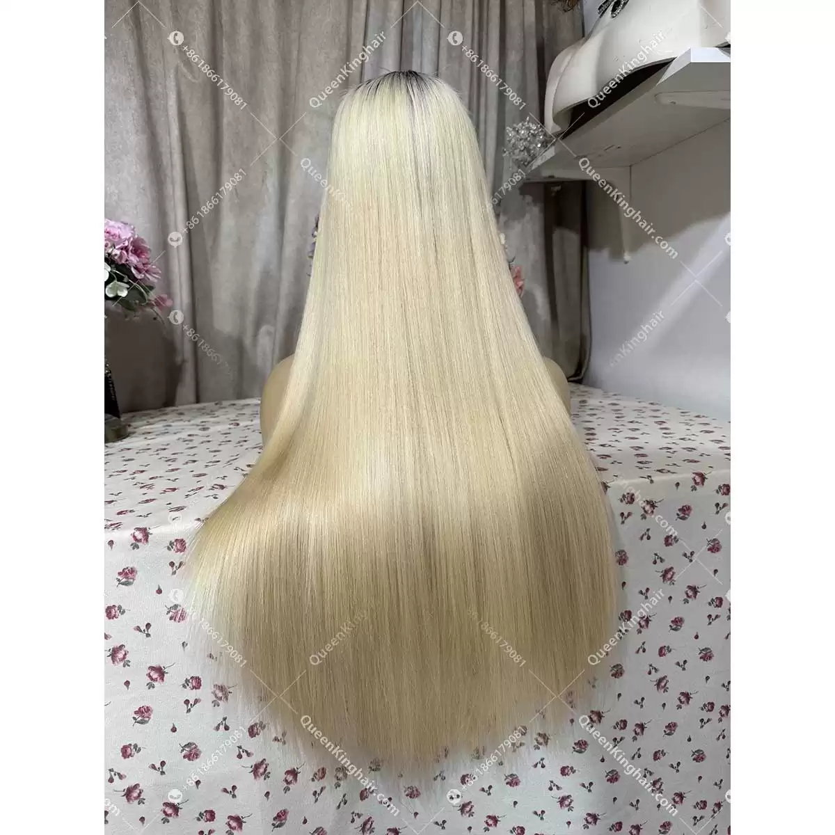 Double drawn virgin hair 13x6 transparent lace ombré 1B 613 blonde wig