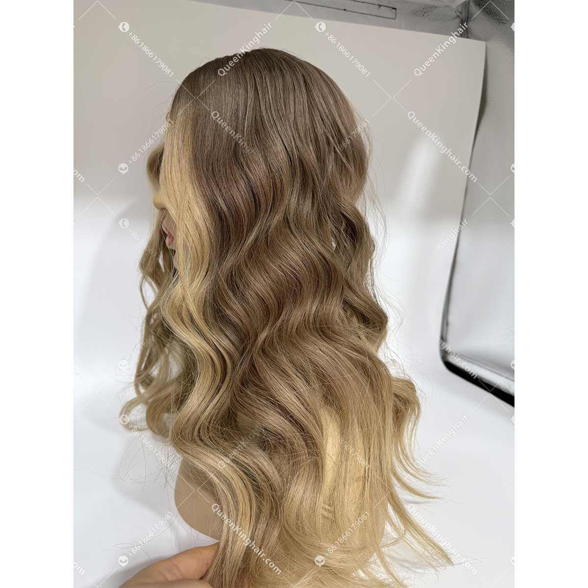 22 inches 7x7 with 4x4 silk base ombré ashy blonde with money piece in front European double drawn virgin hair