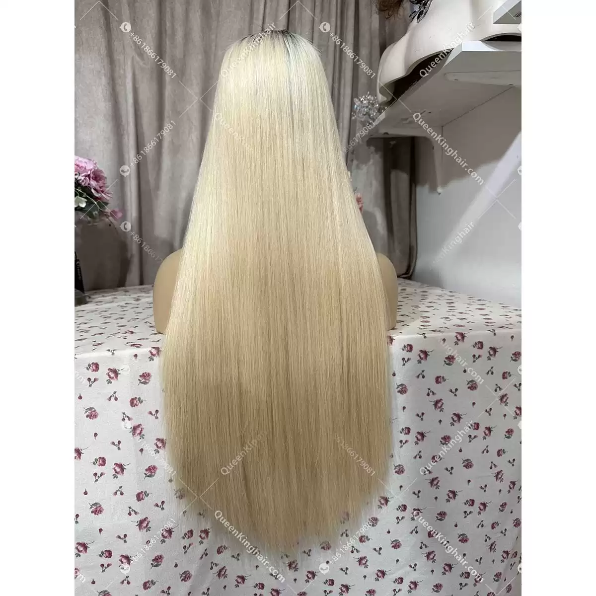 Double drawn virgin hair 13x6 transparent lace ombré 1B 613 blonde wig