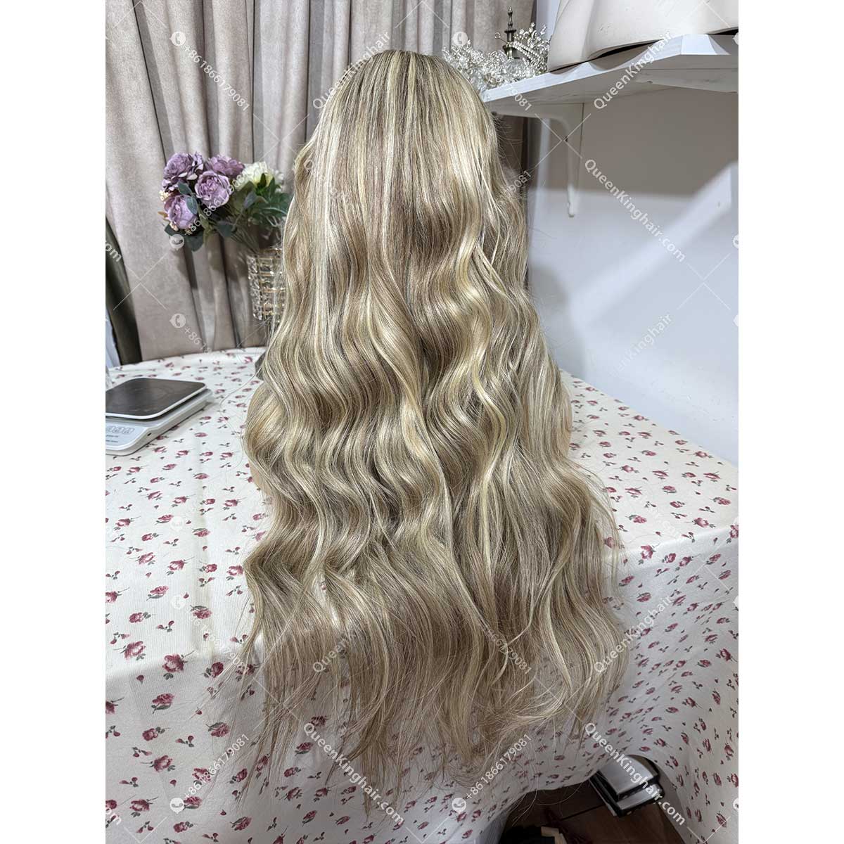 26 inches 13x6 250% density ash brown and blonde balayage transparent lace wavy