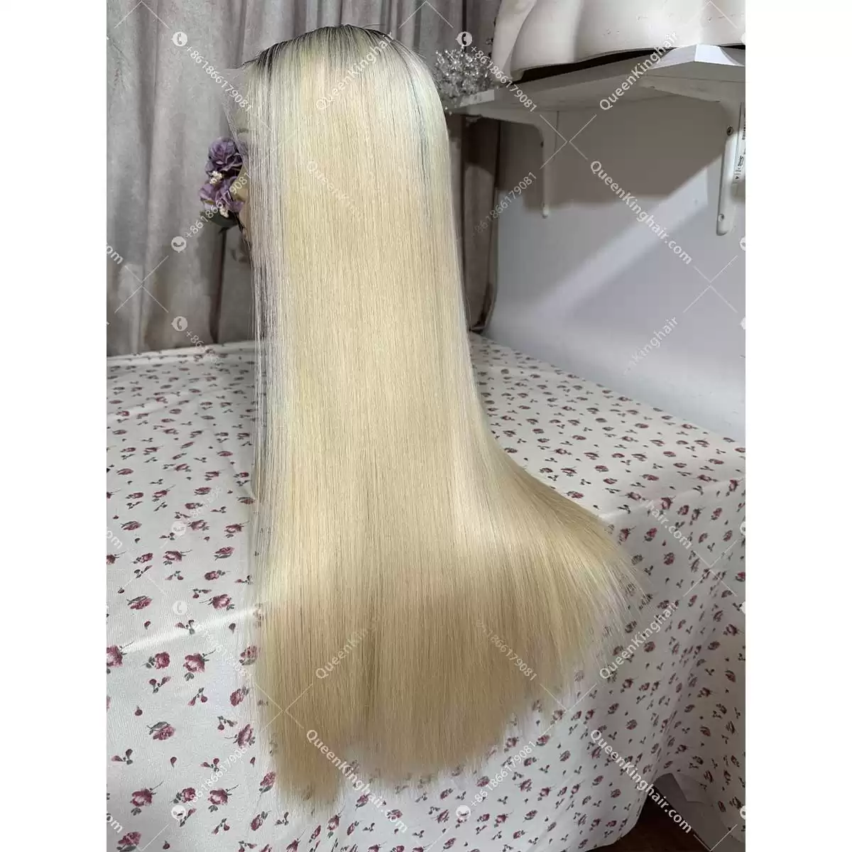 Double drawn virgin hair 13x6 transparent lace ombré 1B 613 blonde wig