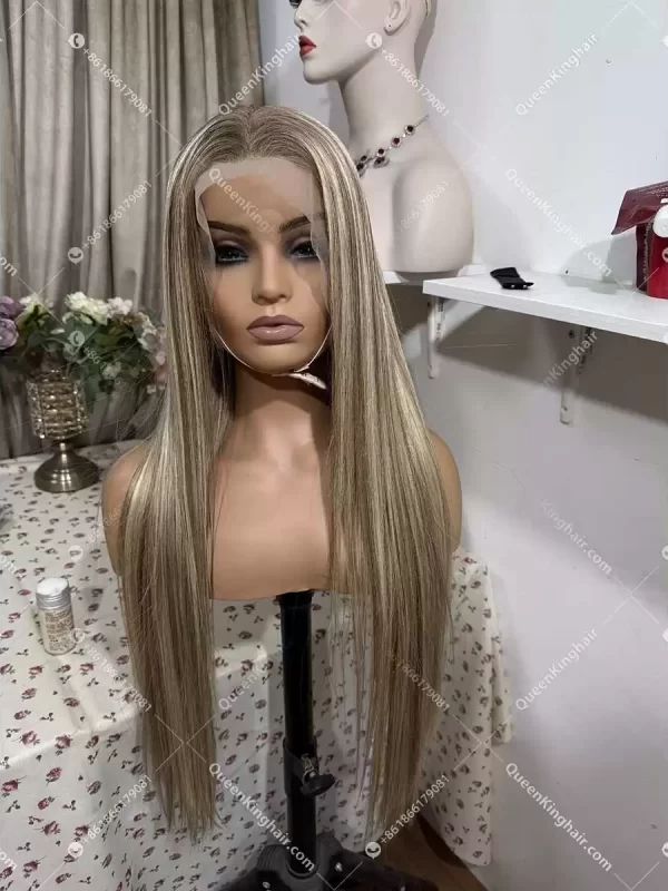 26 inches 13x6 250% density ash brown and blonde balayage transparent lace straight