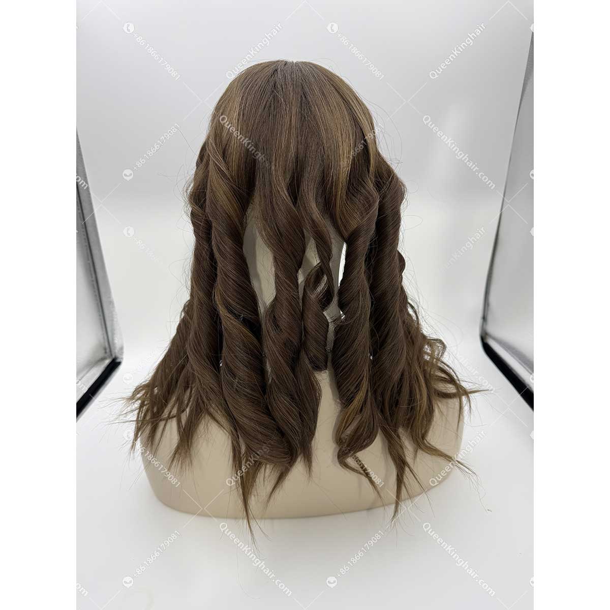 20 inches 8x8 natural ombré ashy brown with blonde lowlight European virgin hair topper with 4x4 silk base double drawn, no short hair