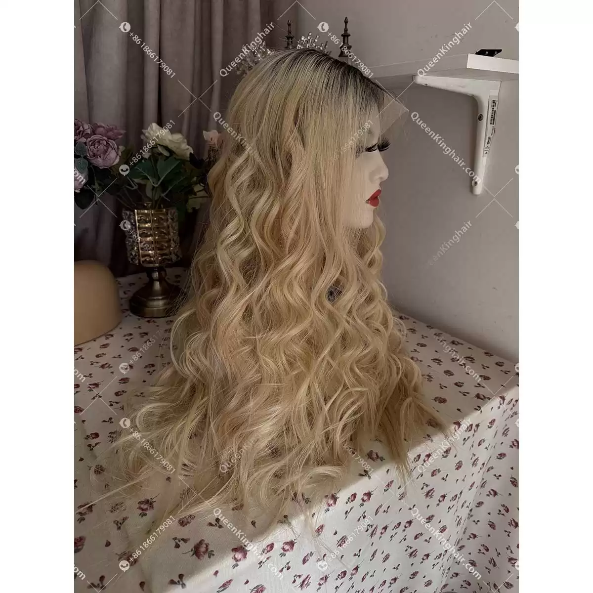 Double drawn virgin hair 13x6 transparent lace ombré 1B 613 blonde wig Wavy