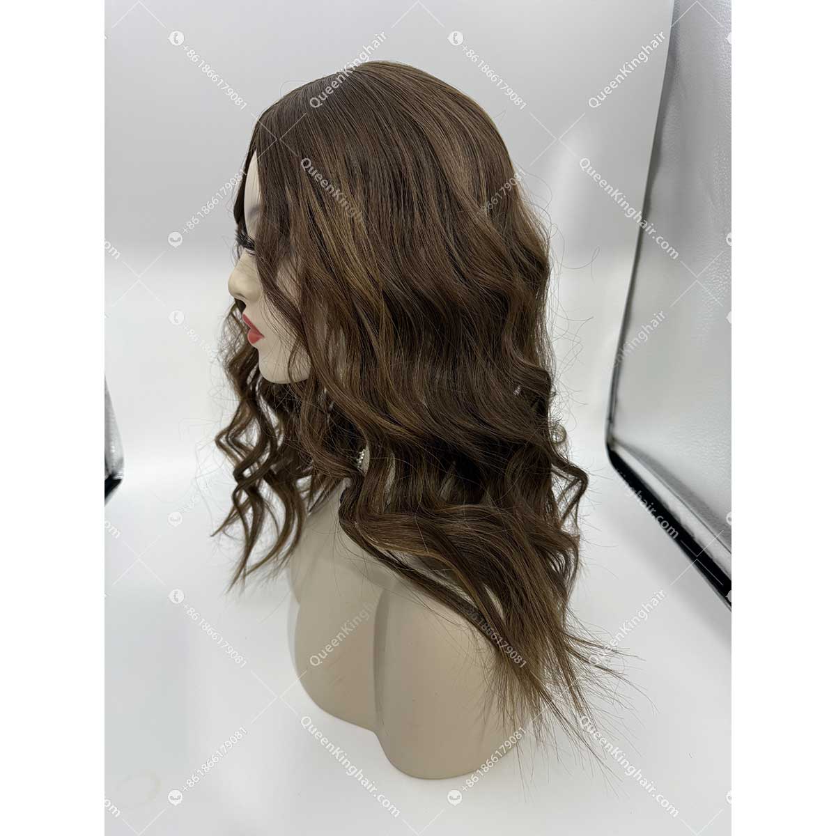 20 inches 8x8 natural ombré ashy brown with blonde lowlight European virgin hair topper with 4x4 silk base double drawn, no short hair