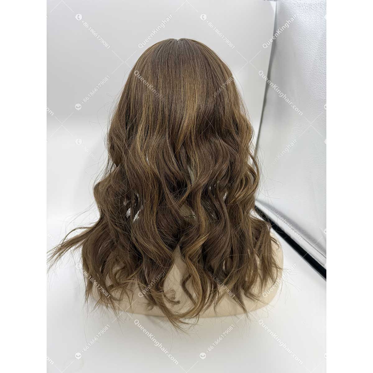 20 inches 8x8 natural ombré ashy brown with blonde lowlight European virgin hair topper with 4x4 silk base double drawn, no short hair