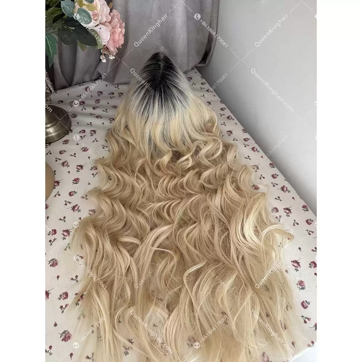 Double drawn virgin hair 13x6 transparent lace ombré 1B 613 blonde wig Wavy