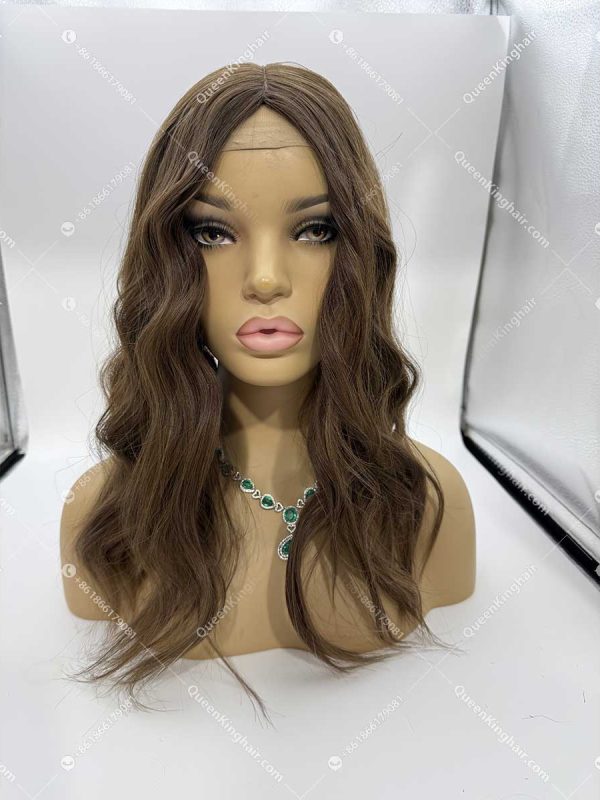 20 inches 8x8 natural ombré ashy brown with blonde lowlight European virgin hair topper with 4x4 silk base double drawn, no short hair