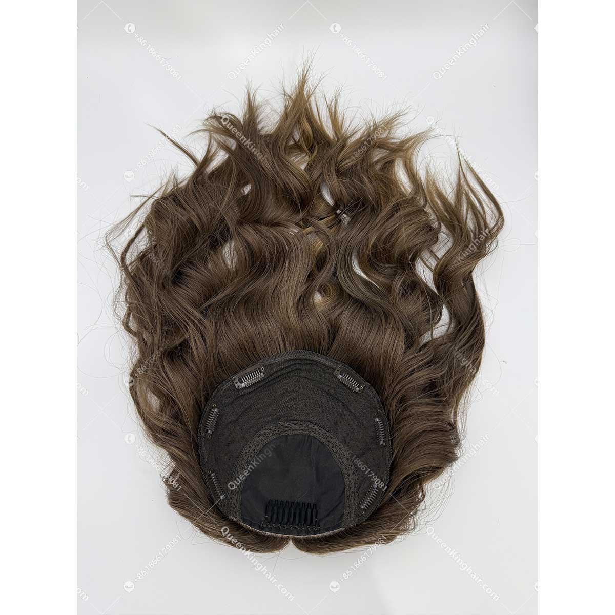 20 inches 8x8 natural ombré ashy brown with blonde lowlight European virgin hair topper with 4x4 silk base double drawn, no short hair