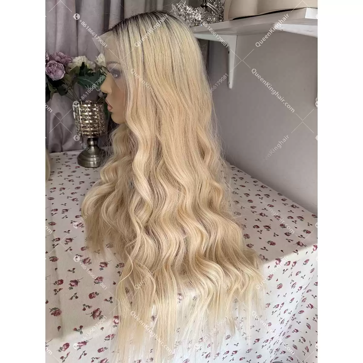 Double drawn virgin hair 13x6 transparent lace ombré 1B 613 blonde wig Wavy