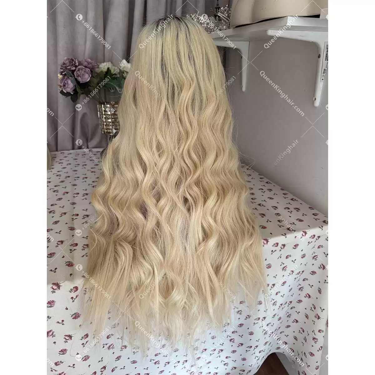 Double drawn virgin hair 13x6 transparent lace ombré 1B 613 blonde wig Wavy