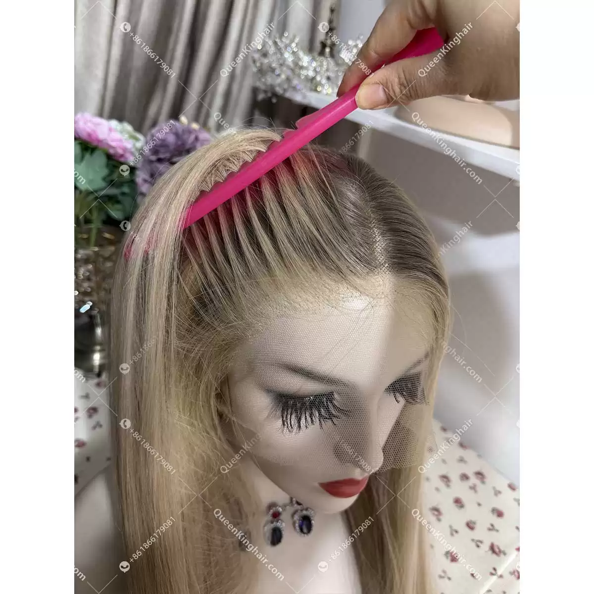 28 inches full Hd lace double drawn virgin hair ombré blonde ashy brown roots with blonde in front hairline 41