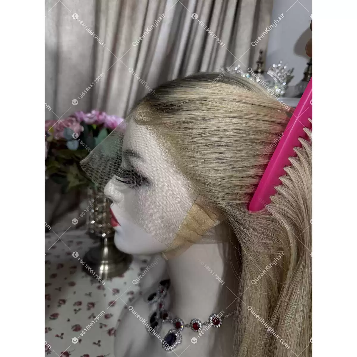 28 inches full Hd lace double drawn virgin hair ombré blonde ashy brown roots with blonde in front hairline 41