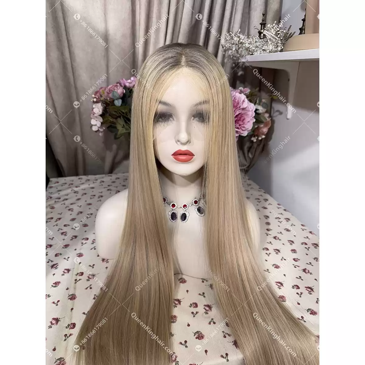 28 inches full Hd lace double drawn virgin hair ombré blonde ashy brown roots with blonde in front hairline 41