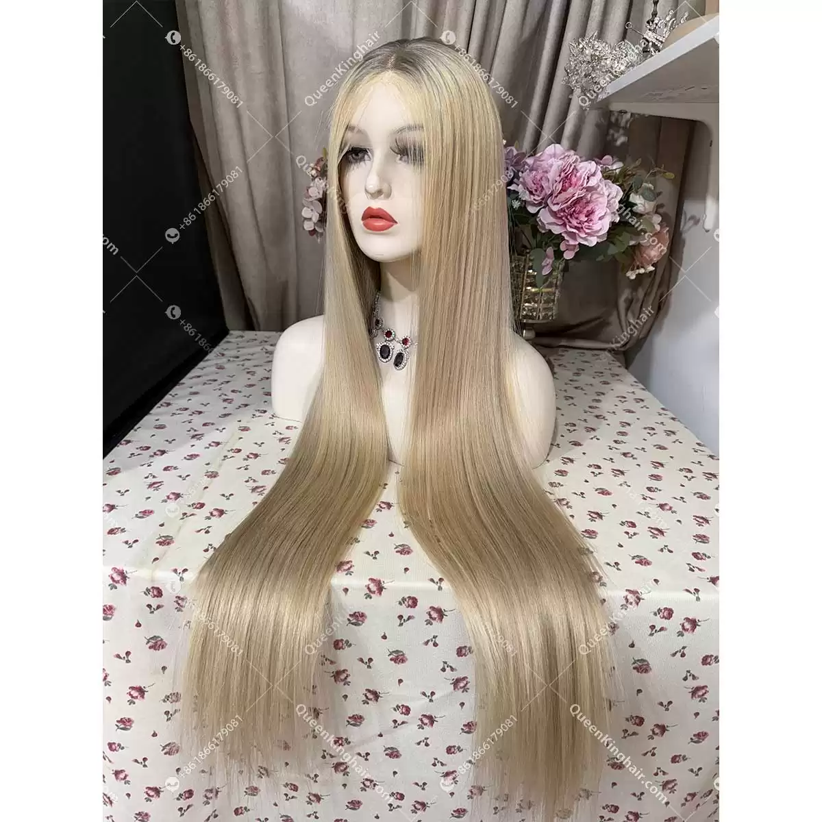 28 inches full Hd lace double drawn virgin hair ombré blonde ashy brown roots with blonde in front hairline 41