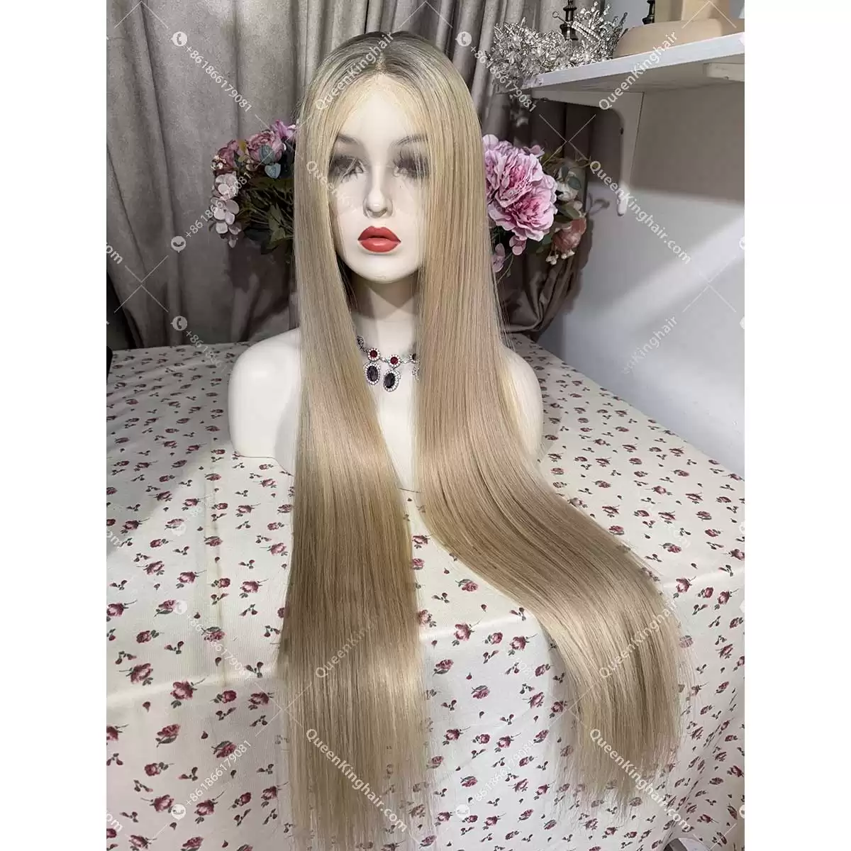28 inches full Hd lace double drawn virgin hair ombré blonde ashy brown roots with blonde in front hairline 41