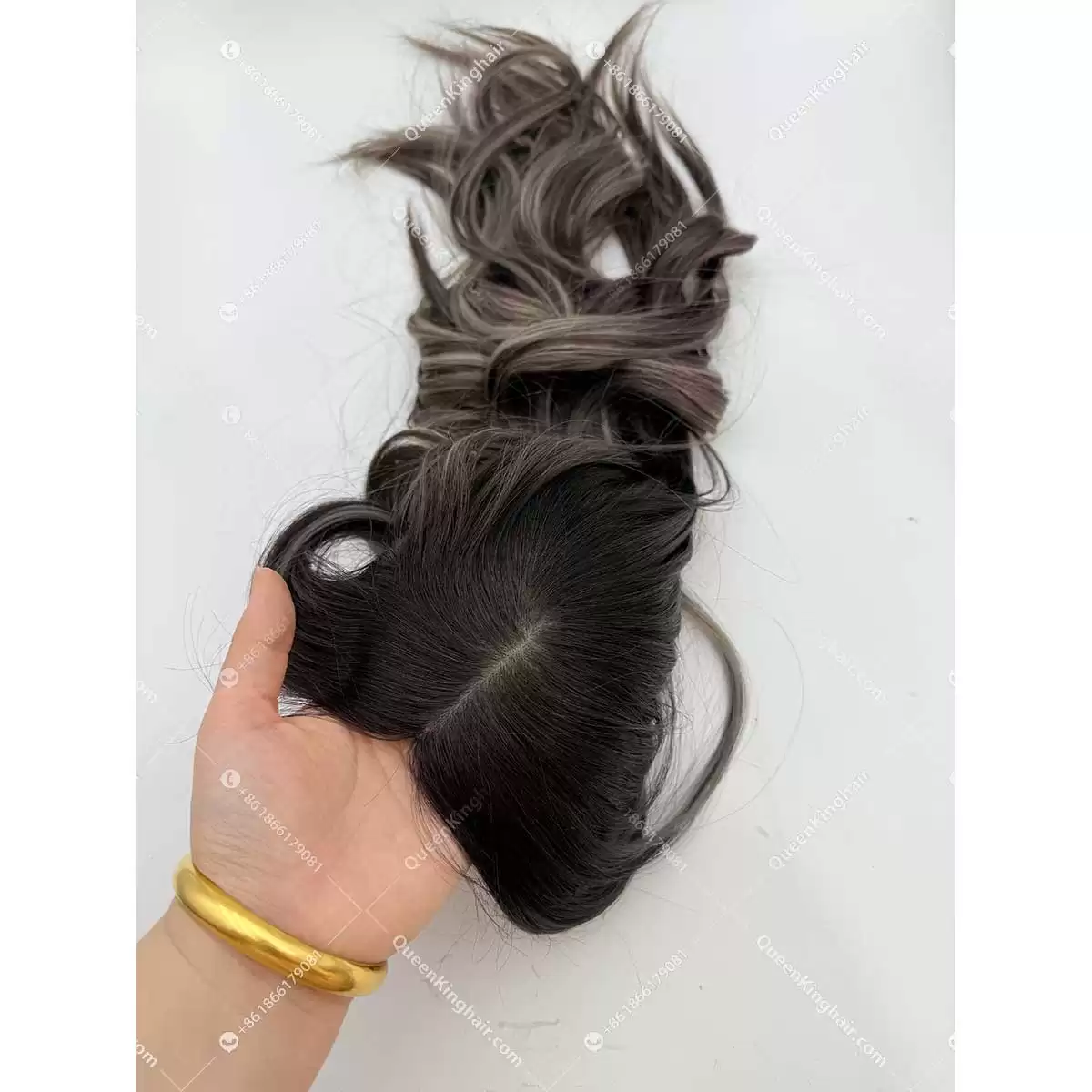 Ombré Smokey grey roots with brown and blonde lowlights European double drawn virgin hair 7x7 topper