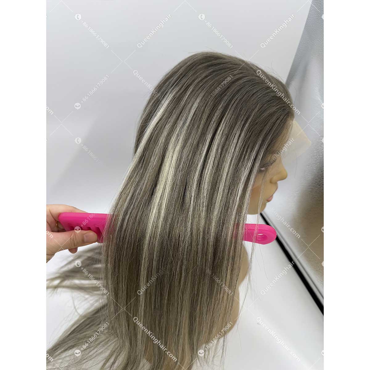 Jean ashy color long roots and ashy color and blonde balayage 13x6 transparent lace 150% density