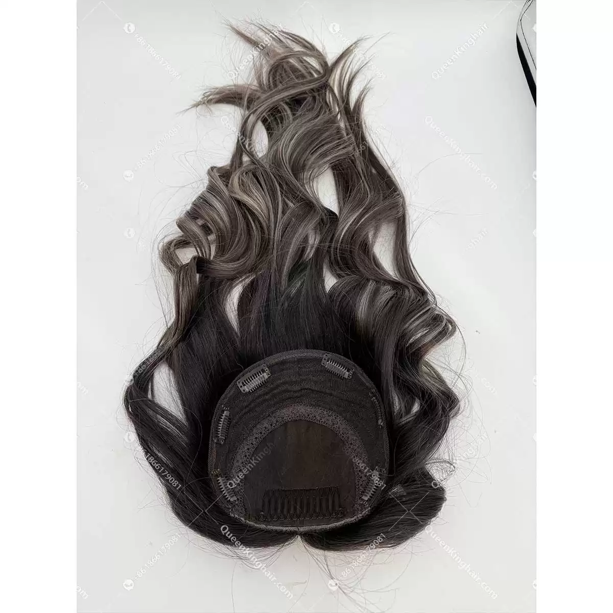 Ombré Smokey grey roots with brown and blonde lowlights European double drawn virgin hair 7x7 topper