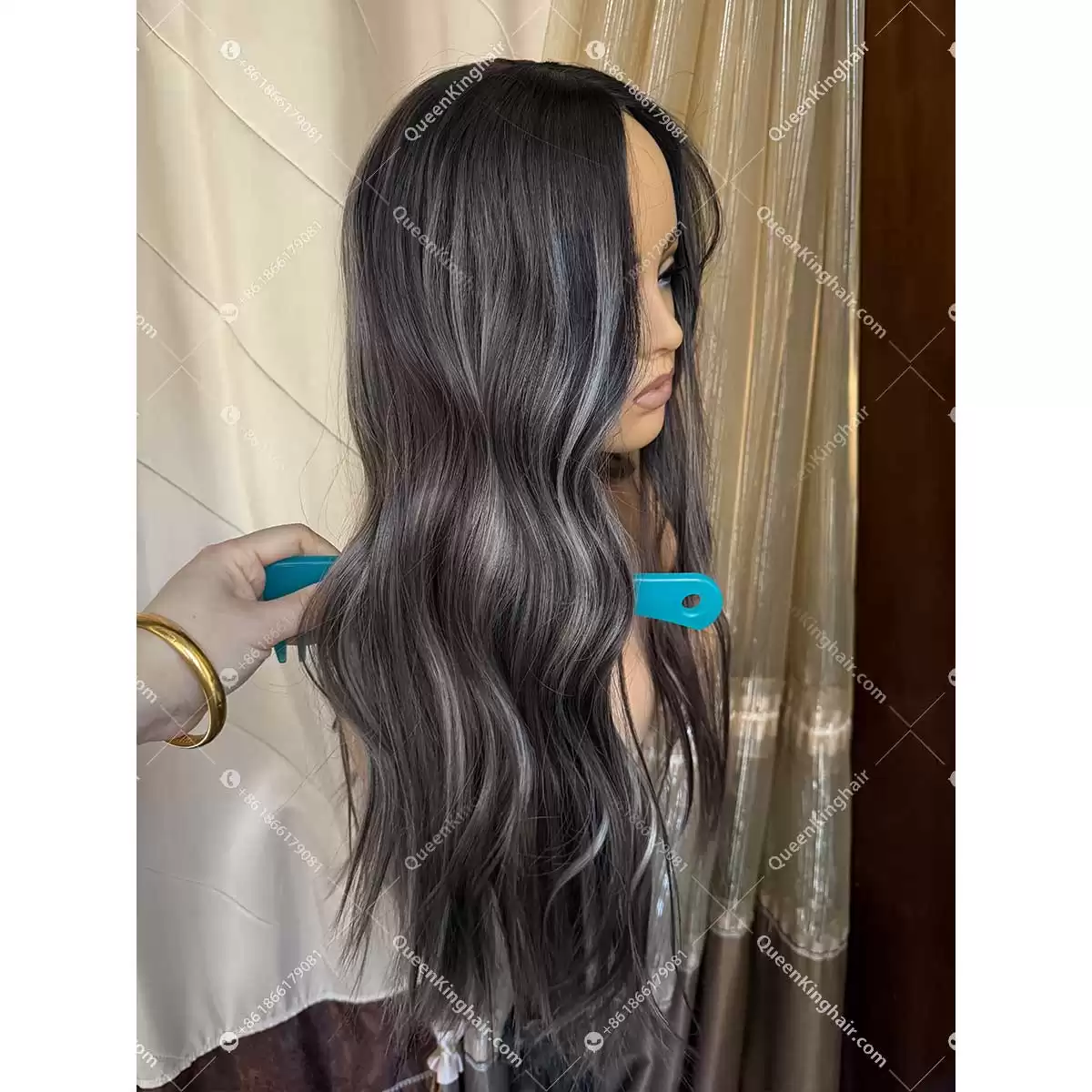Ombré Smokey grey roots with brown and blonde lowlights European double drawn virgin hair 7x7 topper