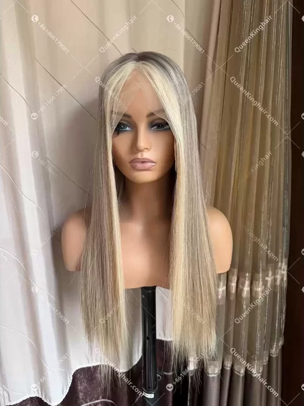 Ombré ashy color and blonde color balayage with money piece in the frontal European double drawn virgin hair wig 13x6