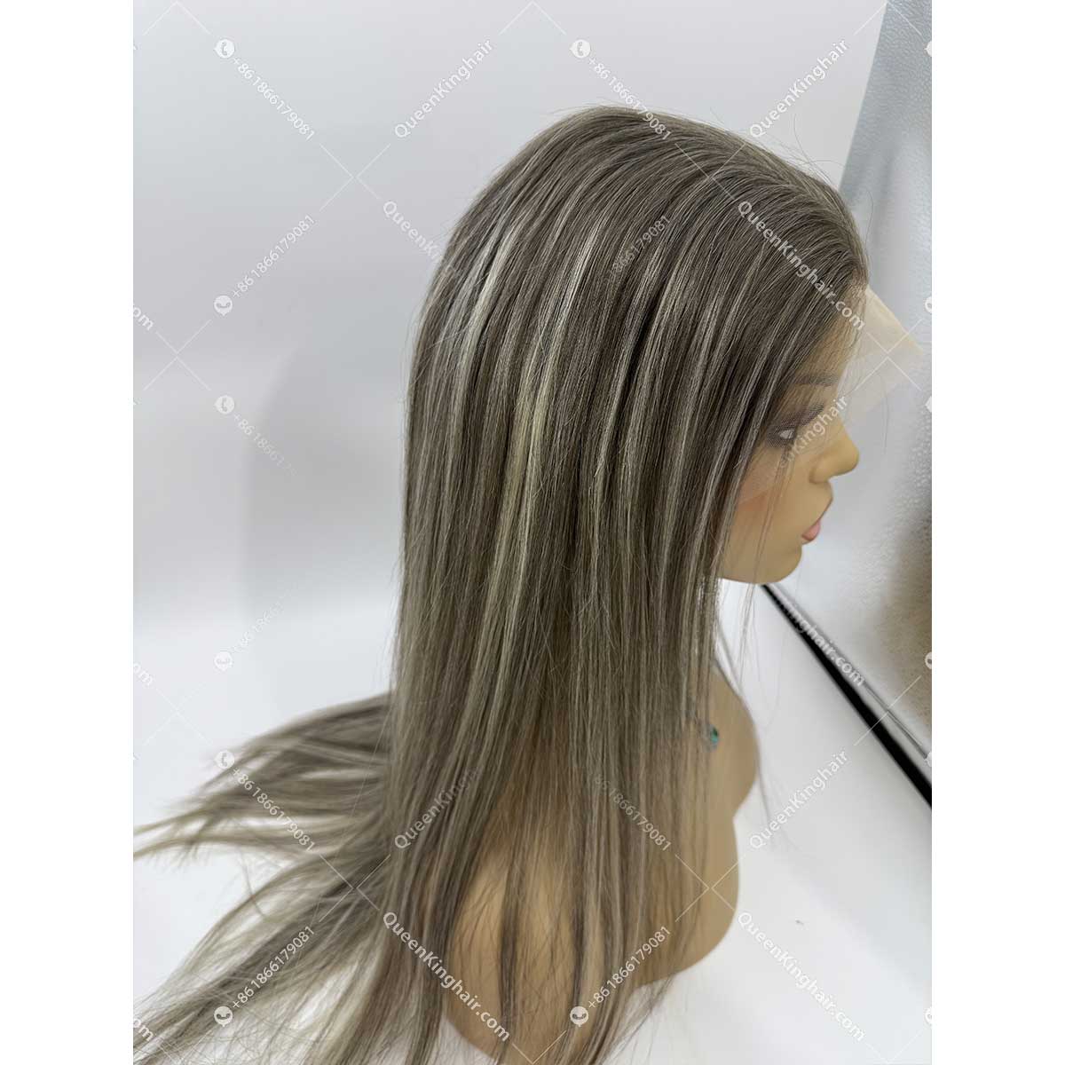 Jean ashy color long roots and ashy color and blonde balayage 13x6 transparent lace 150% density