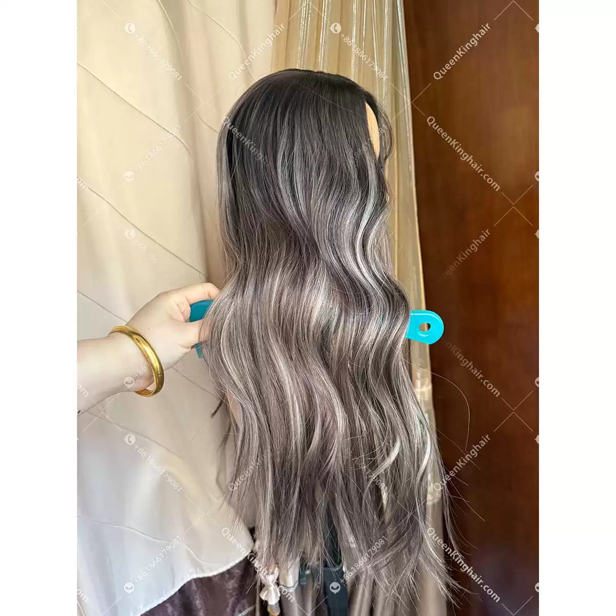 Ombré Smokey grey roots with brown and blonde lowlights European double drawn virgin hair 7x7 topper
