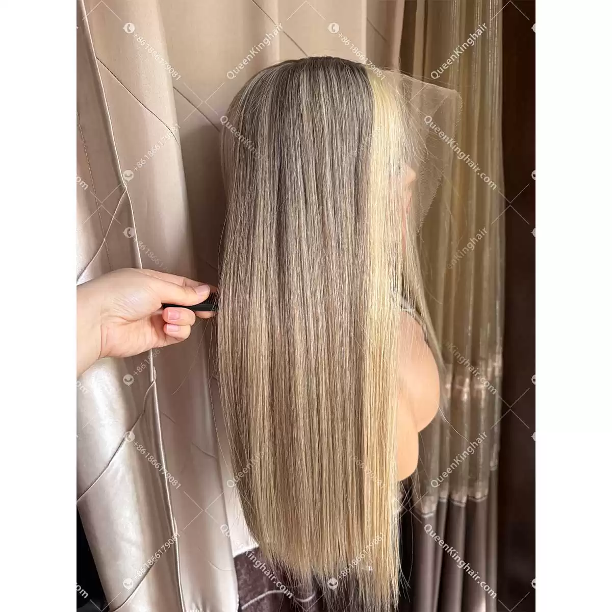 Ombré ashy color and blonde color balayage with money piece in the frontal European double drawn virgin hair wig 13x6