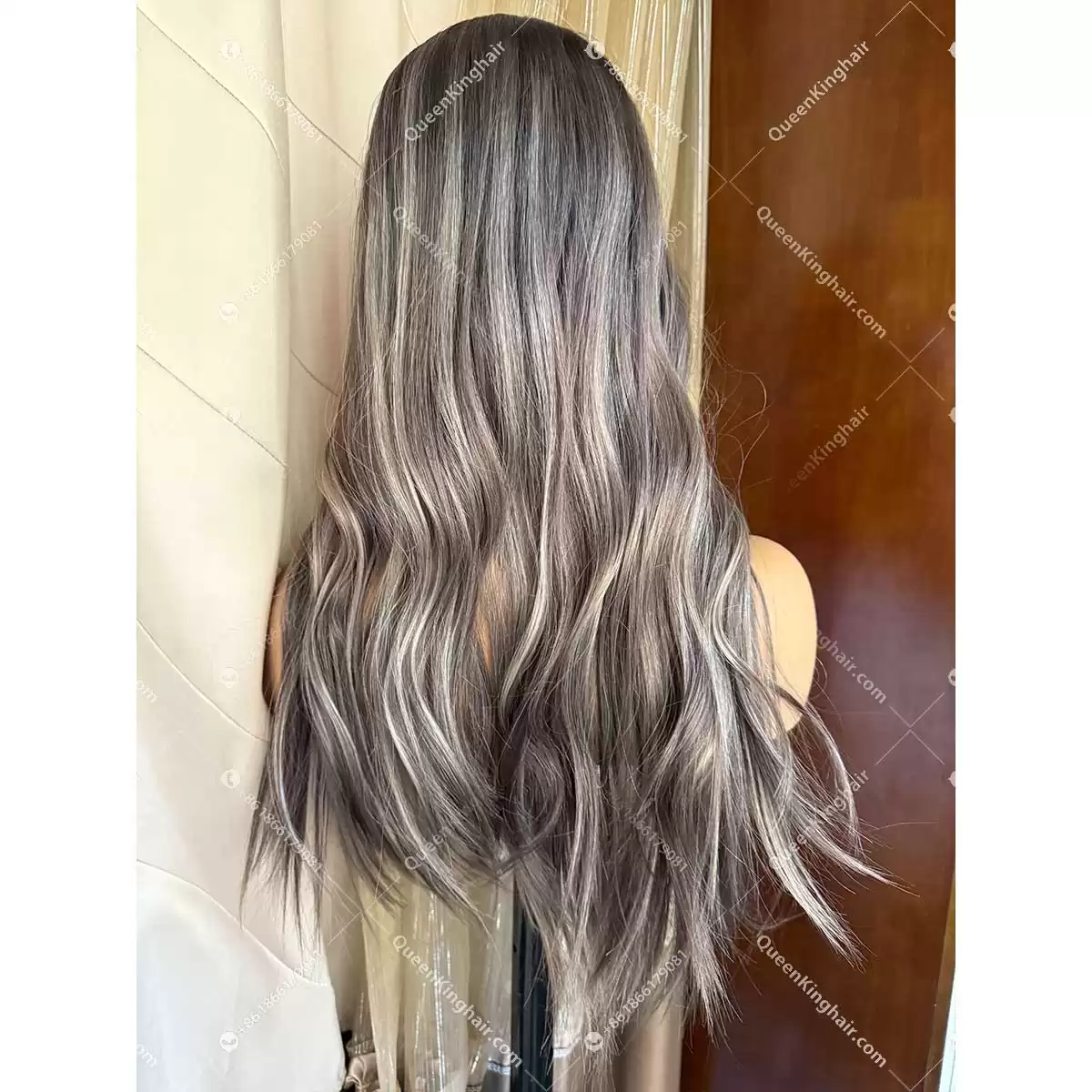 Ombré Smokey grey roots with brown and blonde lowlights European double drawn virgin hair 7x7 topper