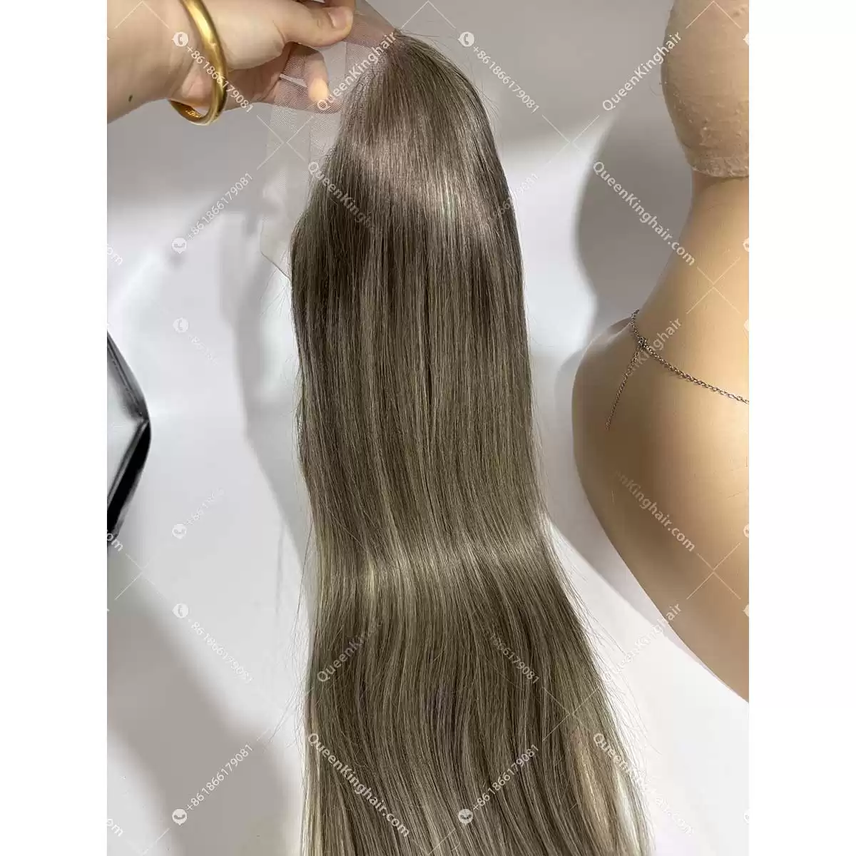 Jean ashy color long roots and ashy color and blonde balayage 13x6 transparent lace 150% density