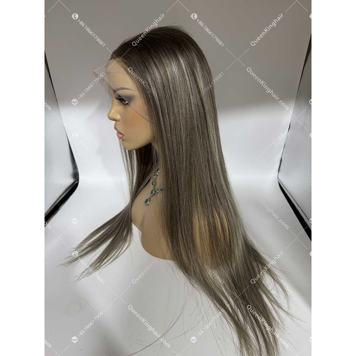Jean ashy color long roots and ashy color and blonde balayage 13x6 transparent lace 150% density