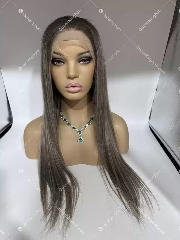 Jean ashy color long roots and ashy color and blonde balayage 13x6 transparent lace 150% density