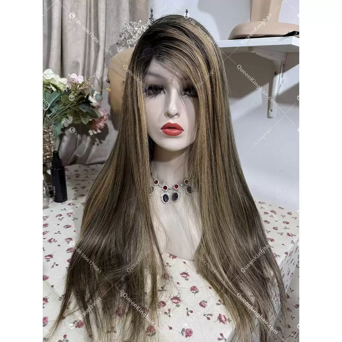 Ombré honey blonde and jet black highlights 13x6 150% density transparent lace