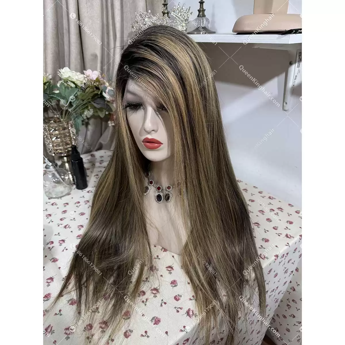 Ombré honey blonde and jet black highlights 13x6 150% density transparent lace