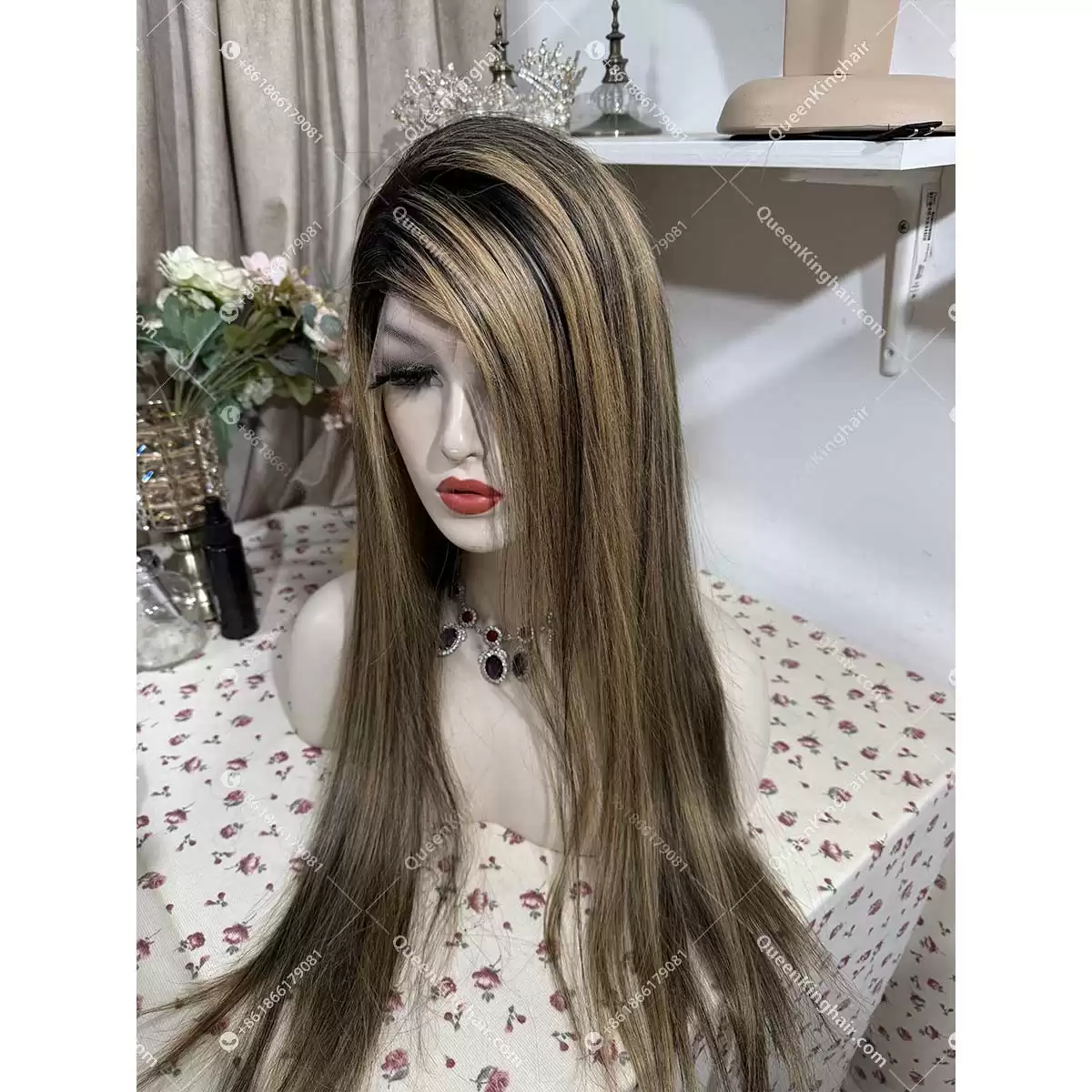 Ombré honey blonde and jet black highlights 13x6 150% density transparent lace