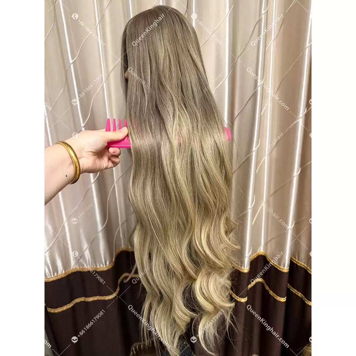 Ombré balayage blonde and ashy brown color double drawn virgin hair wig Jewish wig silk base on top