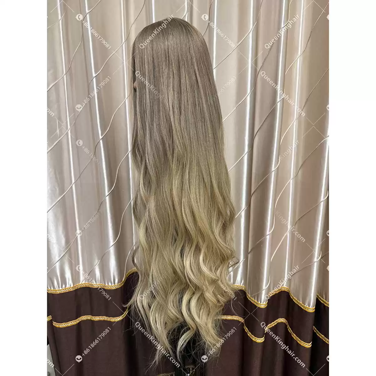 Ombré balayage blonde and ashy brown color double drawn virgin hair wig Jewish wig silk base on top