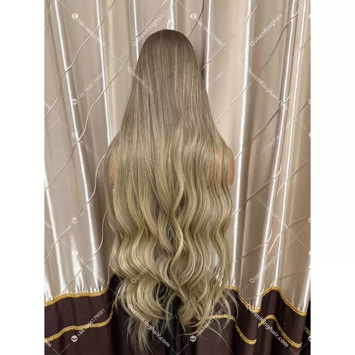 Ombré balayage blonde and ashy brown color double drawn virgin hair wig Jewish wig silk base on top