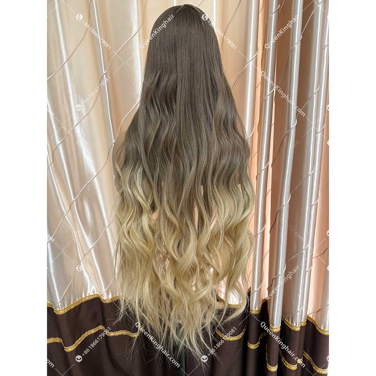 Ombré blonde ashy brown roots double drawn virgin hair wig Jewish wig silk base on top