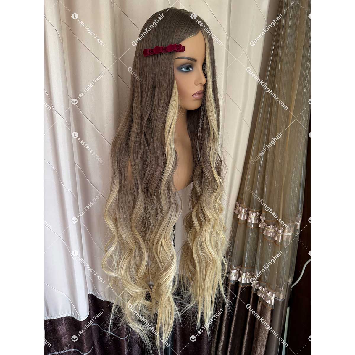 Ombré blonde ashy brown roots double drawn virgin hair wig Jewish wig silk base on top