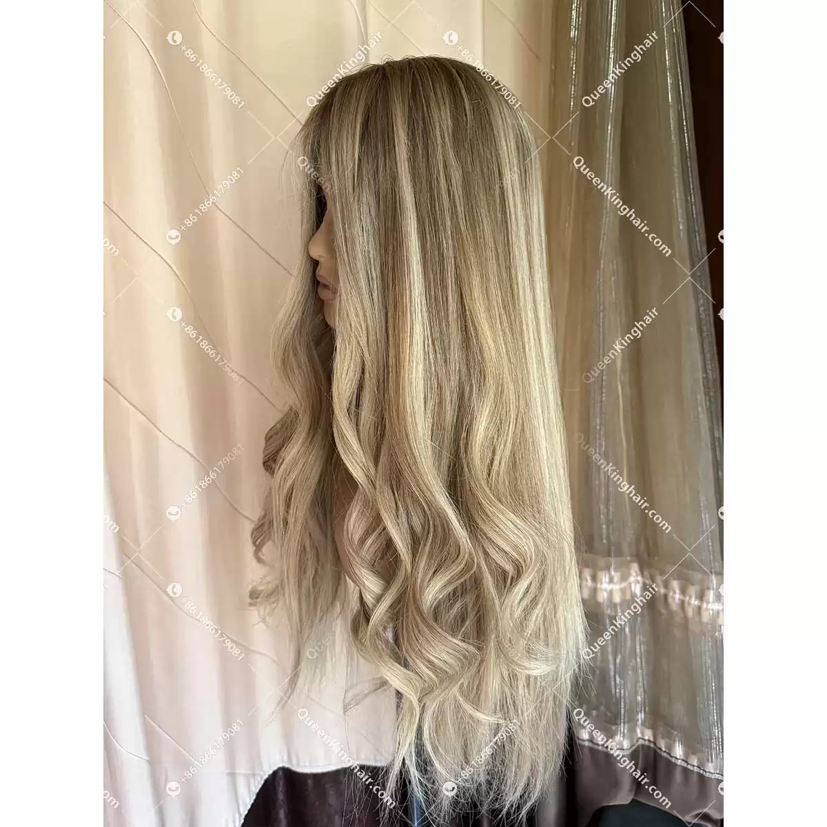 Ombré blonde and ashy brown balayage color double drawn virgin hair wig