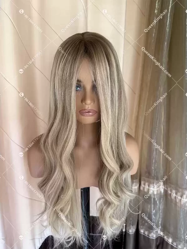 Ombré blonde and ashy brown balayage color double drawn virgin hair wig
