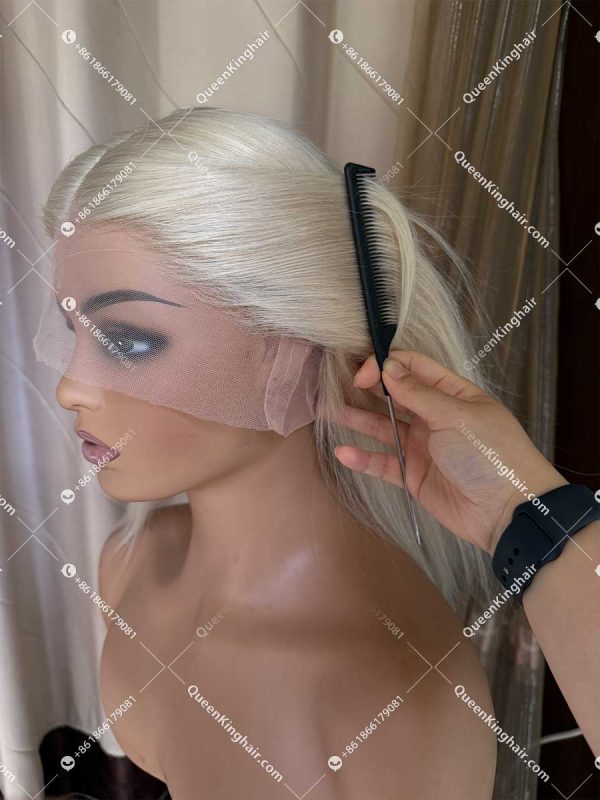 8 inches full transparent lace wig 180% denisty bob virgin hair white blonde
