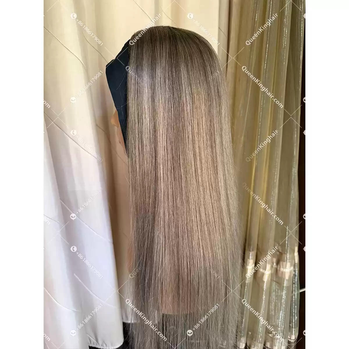Luna headband wig remy hair brunette color ashy brown and ashy blonde balayage