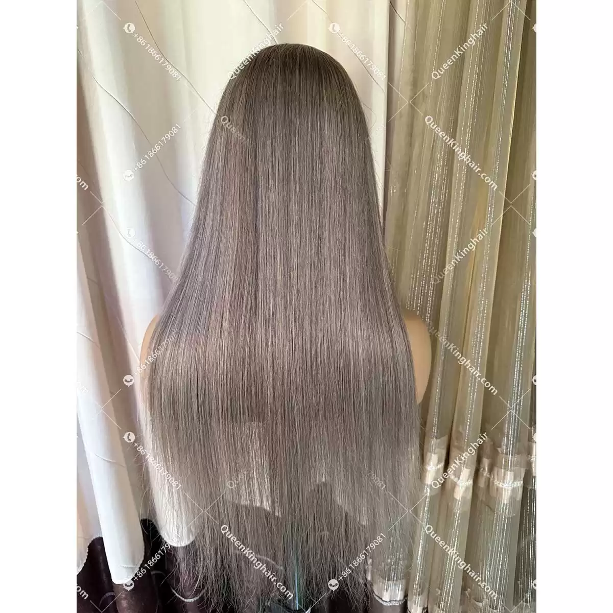Luna headband wig remy hair brunette color ashy brown and ashy blonde balayage